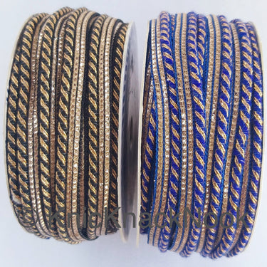 Wholesale Royal Blue / Black And Gold Stripes Piping Cord trim With Glitter Gold Piping, Approx. 10 mm wide, 9 Yards Trim